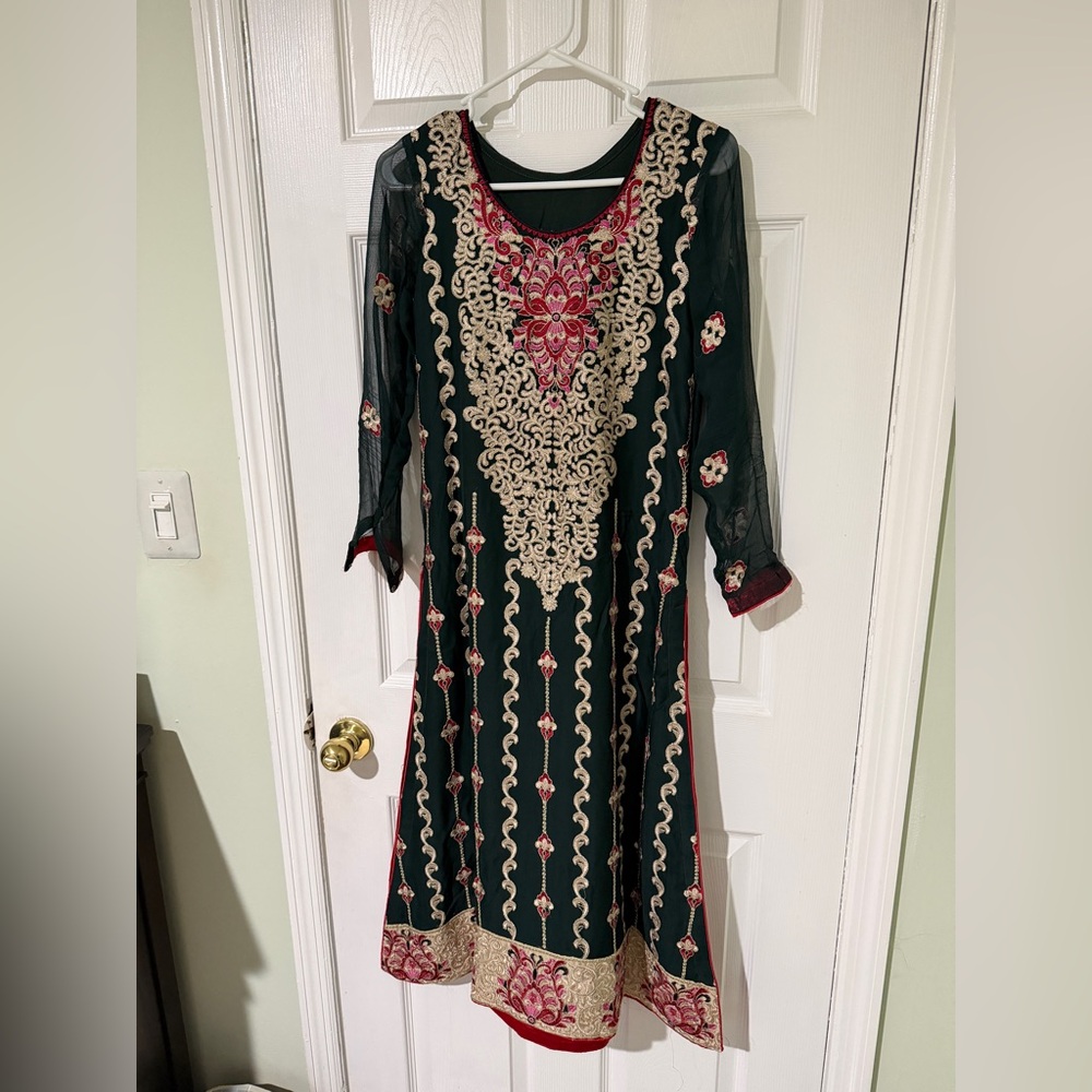 Elegant Embroidered Green Dress